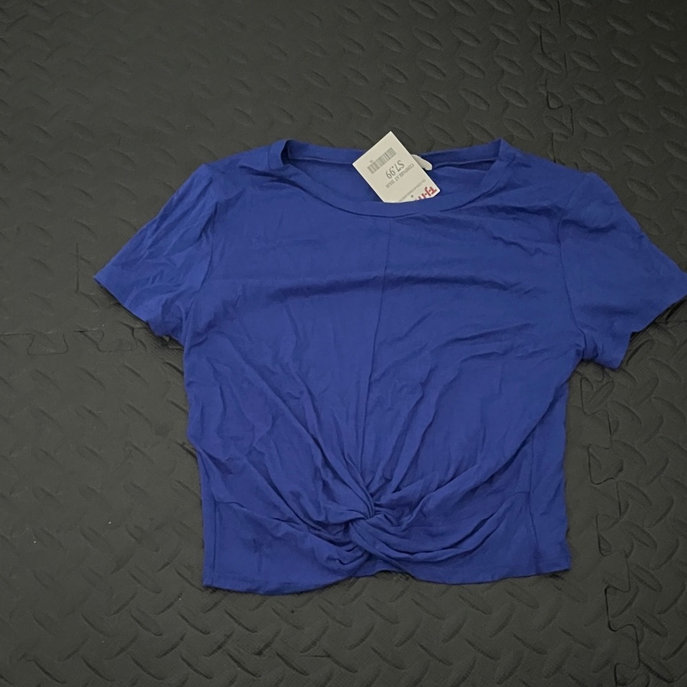 Royal Blue Short Sleeve Knot Crop Top